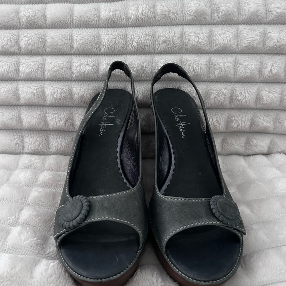 Cole Haan Gray Open-Toe Wedge Sandals